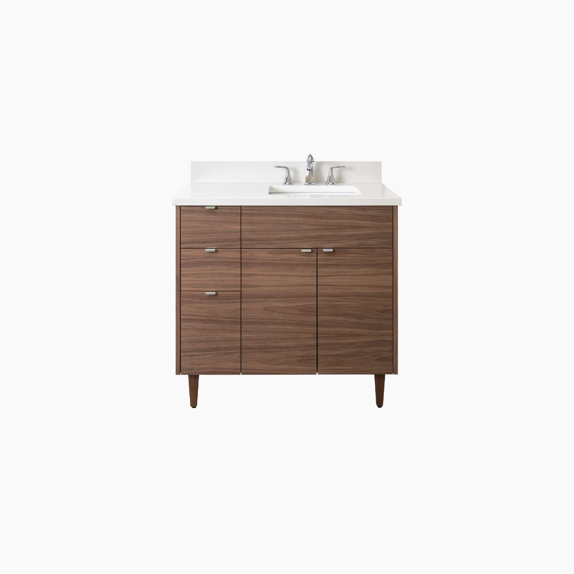 Austin Stainless SLIM 36" American Black Walnut Bathroom Vanity, Right Sink