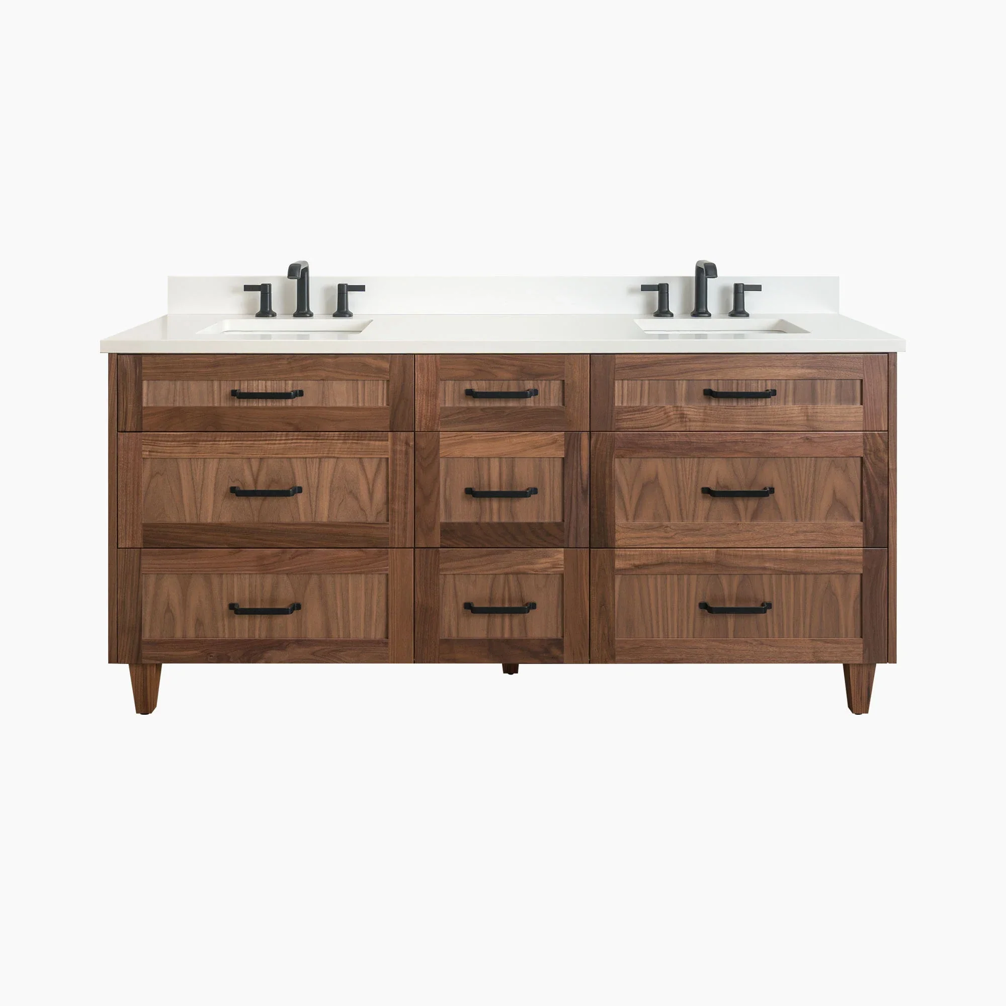 Bridgeport 72" American Black Walnut Bathroom Vanity, Double Sink - All Drawers